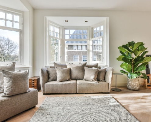 gray and white living room